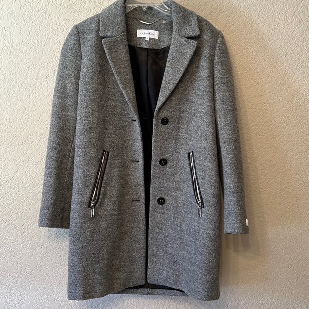 Womens Calvin Klein Peacoat with silver zipper/button details